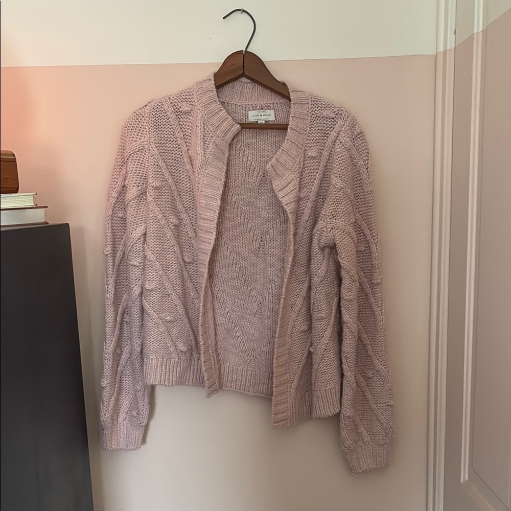 Lucky Brand Pink Cable Knit Popcorn  Sweater Cardigan